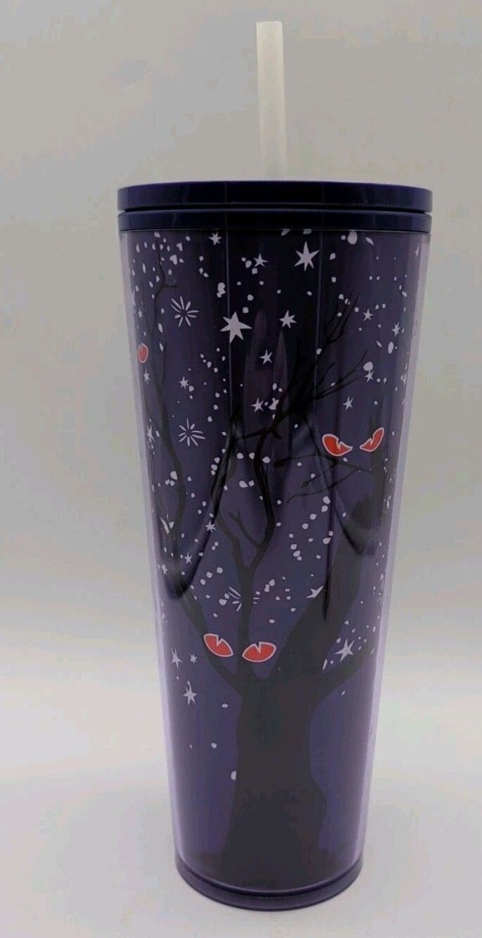 Starbucks Halloween Fall 2022 Tree Glow In The Dark Purple Eyes Stars Tumbler 24